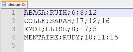Contenu du fichier notes.csv